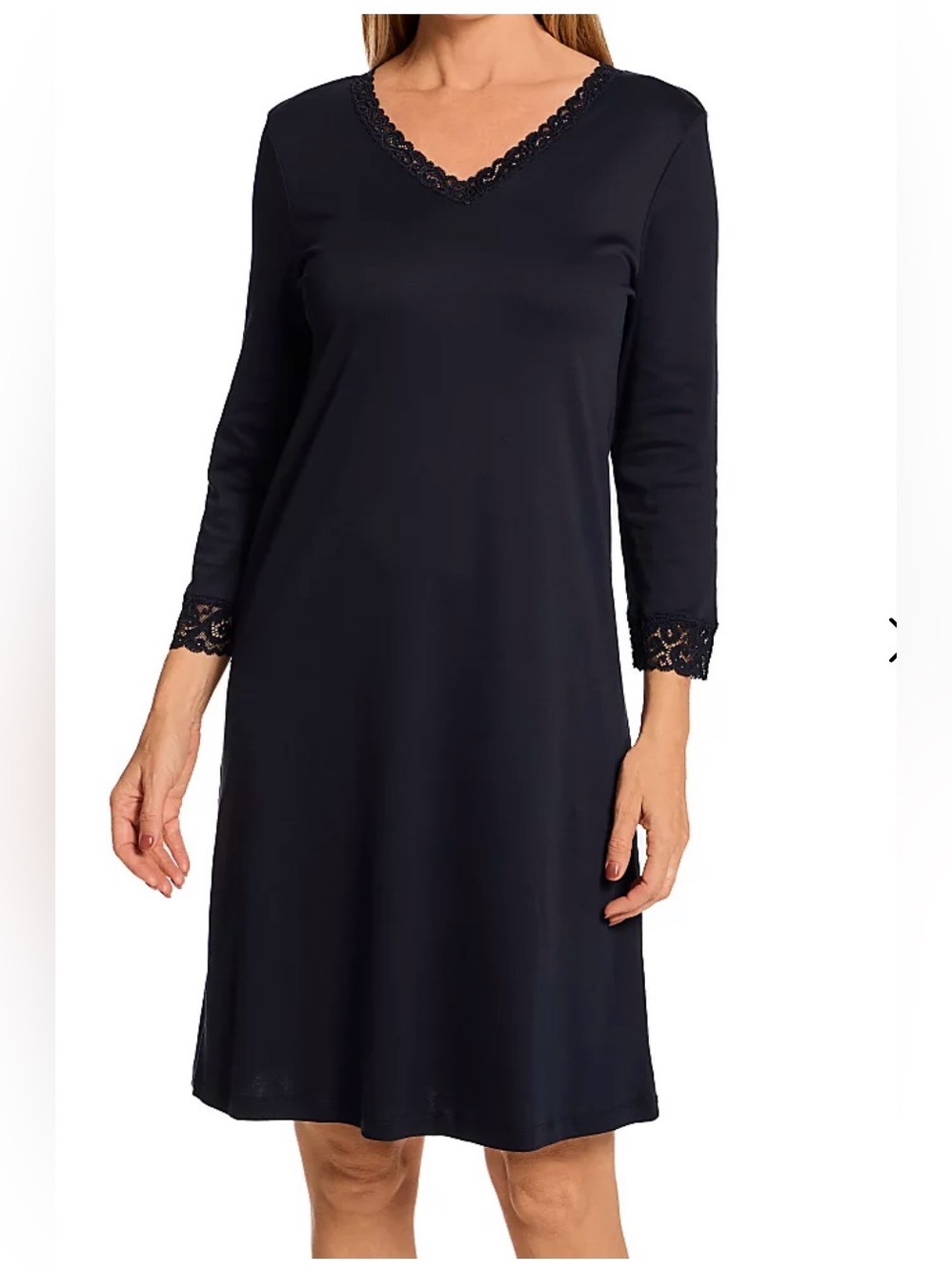 Hanro NWT moments black night gown lace trim medium 10/12 MSRP$215